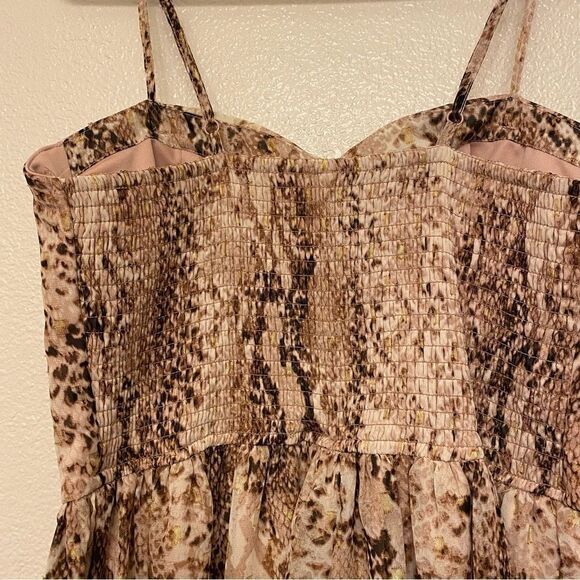 Xhilaration Snake Skin Print gold spaghetti strap padded corset smocked Dress M - Picture 11 of 13